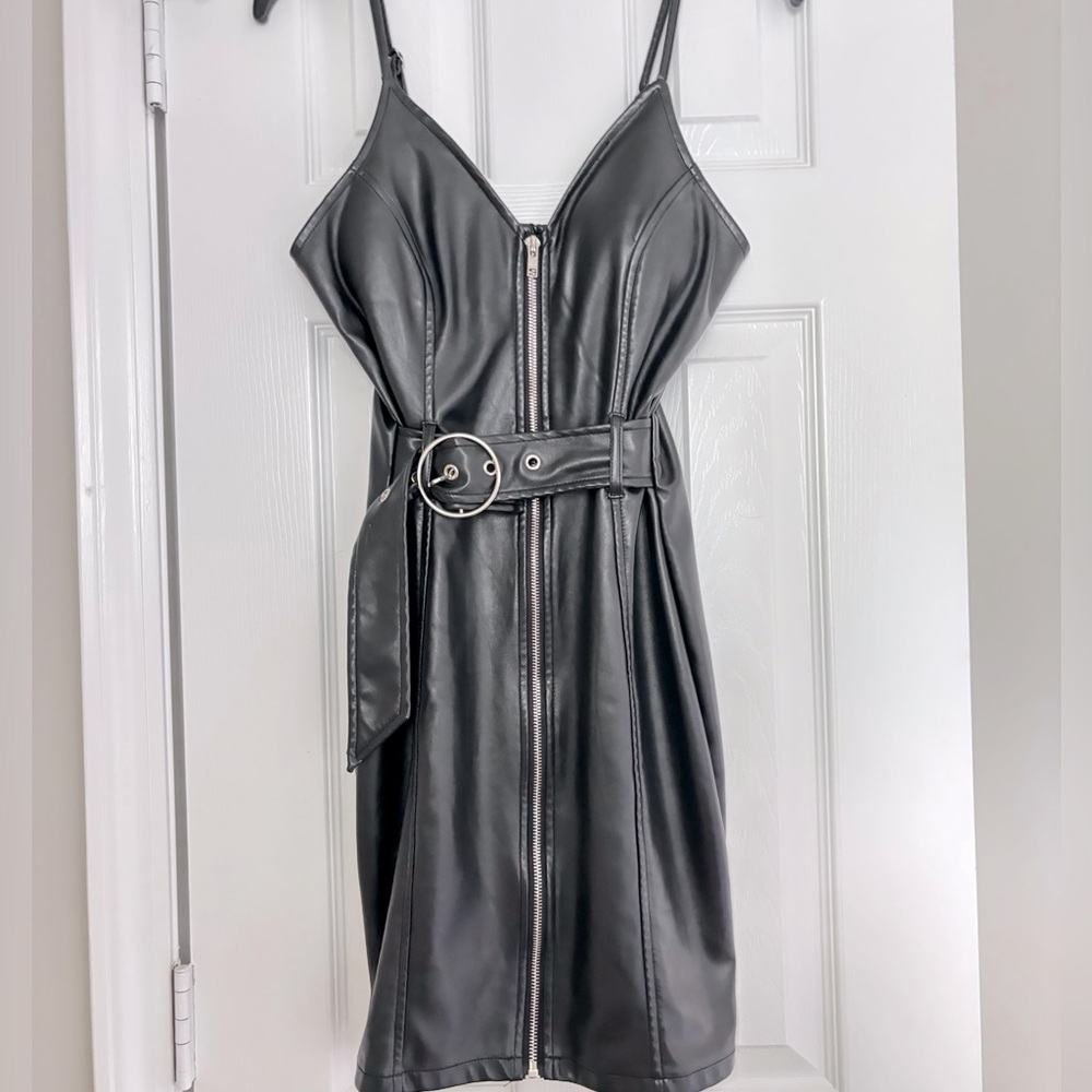 Haute Monde Faux Leather Black Belt Dress
